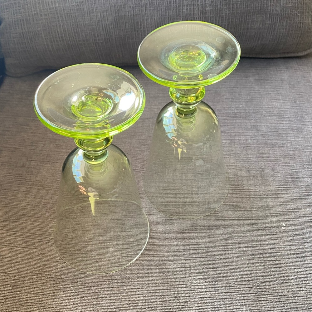 2 Retro Vintage Inspired Lime Green Glass Water Iced Tea Goblet - Picture 5 of 8